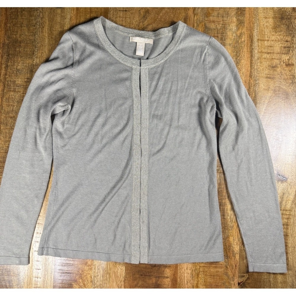 Banana Republic Gray Metallic Trim Open Front Cardigan Sweater Small Career